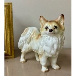Ucagco Ceramics Japan Papillon Dog Figurine Cream Tan Long Haired Vintage Dog